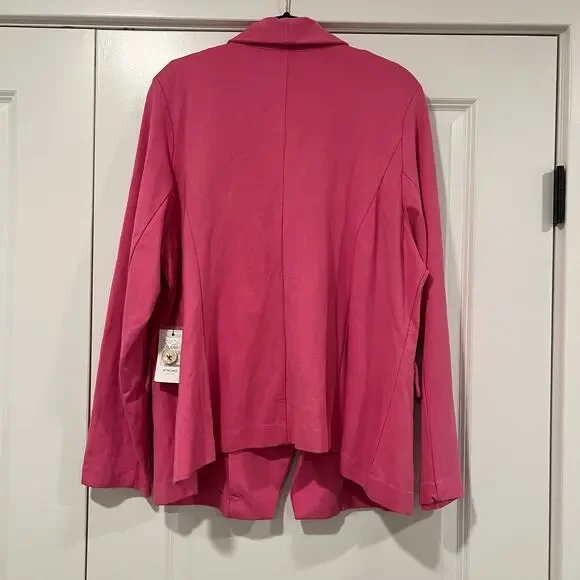 NWT Eloqui Women's Fabric Plus Size Blazer in Bright Pink Gold Buttons Size 22 - Picture 8 of 13